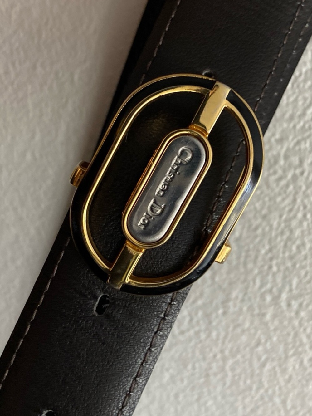 Dior Black Leather Belt Bag with Gold Oval Logo Buckle - Picture 2 of 3